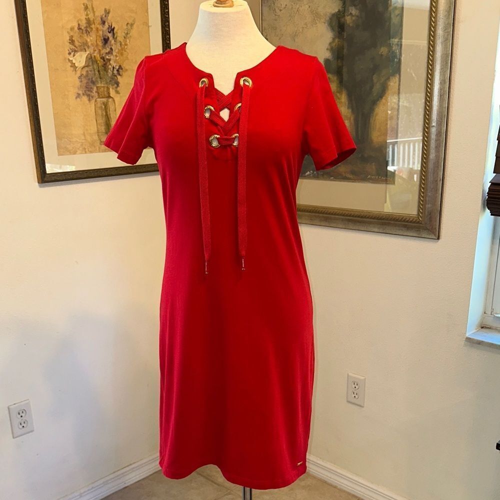 Calvin Klein Red Lace-Up Women's Dress Size Small